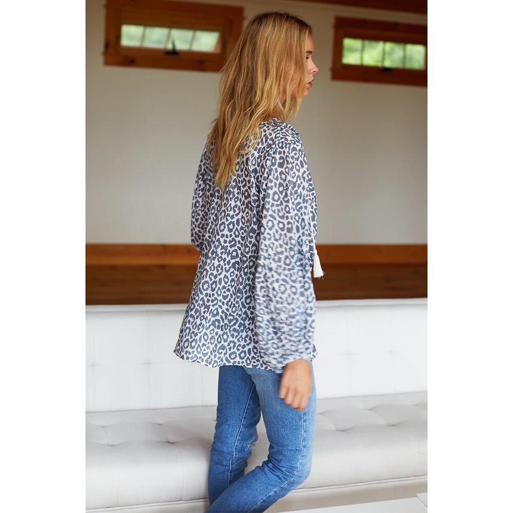 EMERSON FRY INDIA COLLECTION Bardot Top Charcoal Leopard Organic Blouse Sz Small - Picture 5 of 11